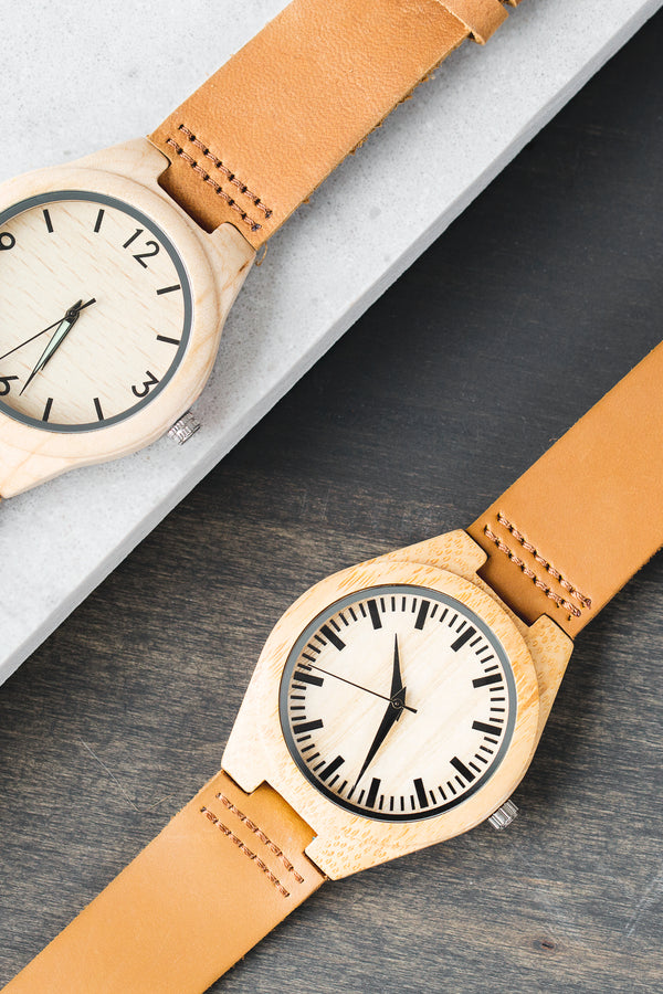 Wood leather watch