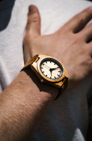 Wood leather watch