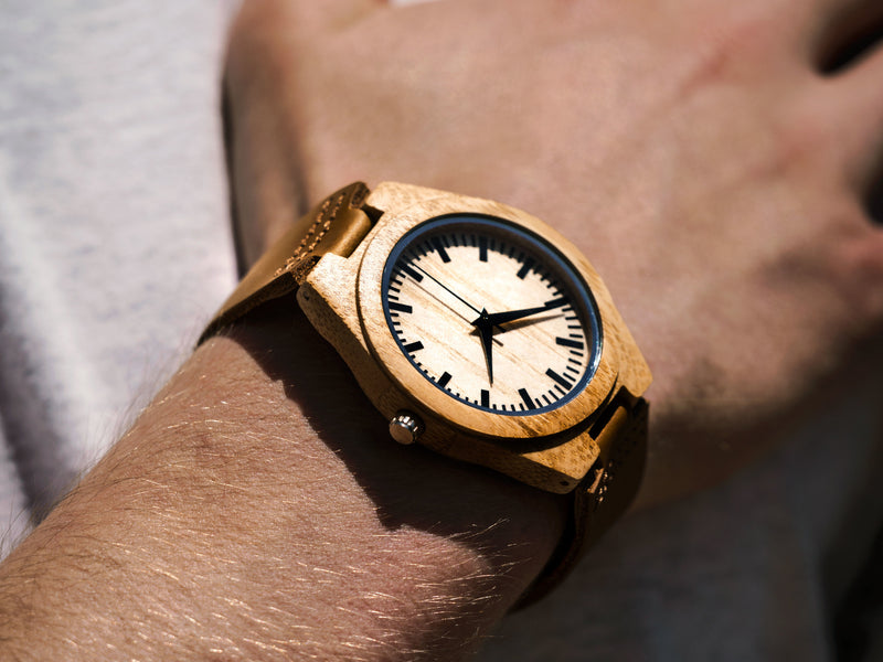 Wood leather watch